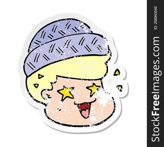 Distressed Sticker Of A Cartoon Boy Wearing Hat