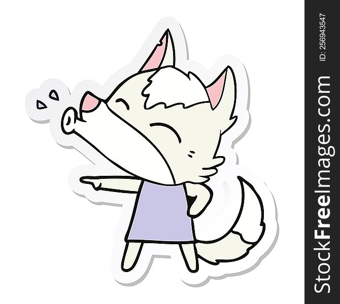 Sticker Of A Howling Wolf In Dress Cartoon