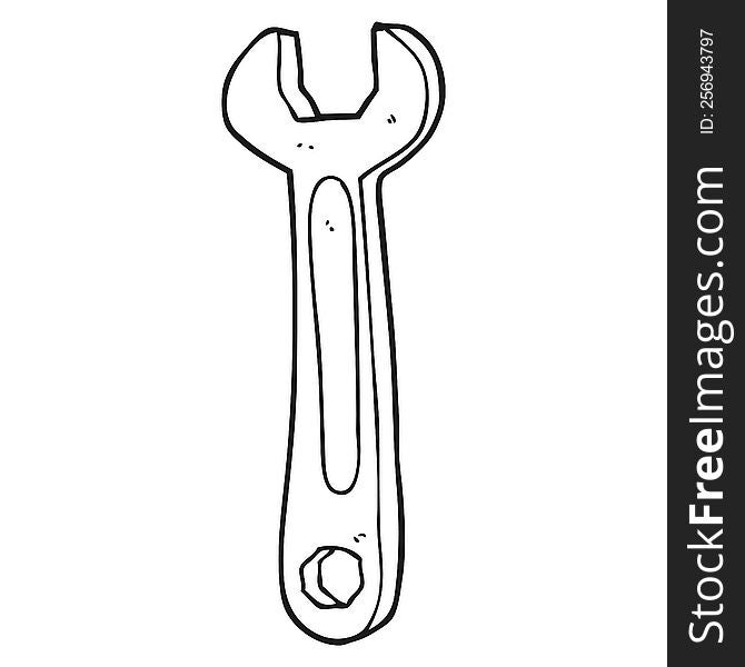 freehand drawn black and white cartoon spanner