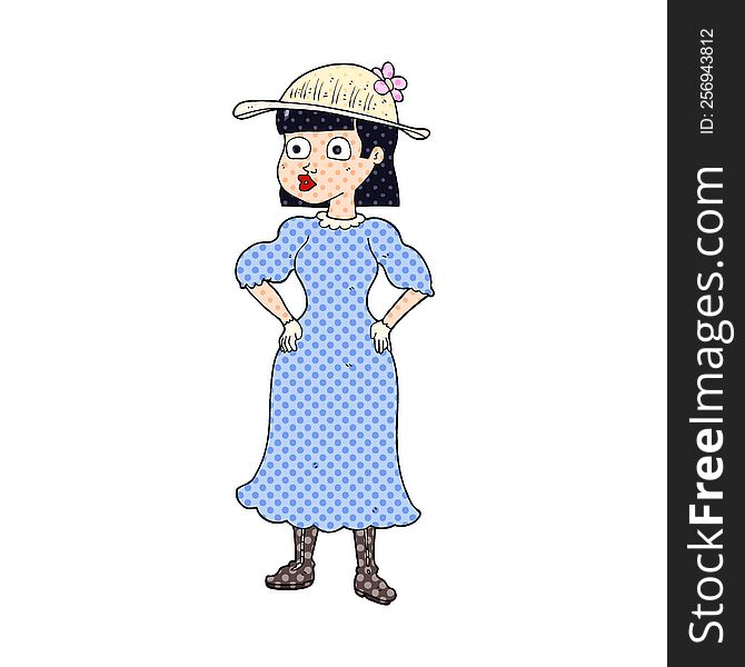 freehand drawn cartoon woman in sensible dress