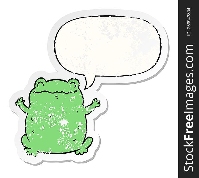 cartoon toad with speech bubble distressed distressed old sticker. cartoon toad with speech bubble distressed distressed old sticker