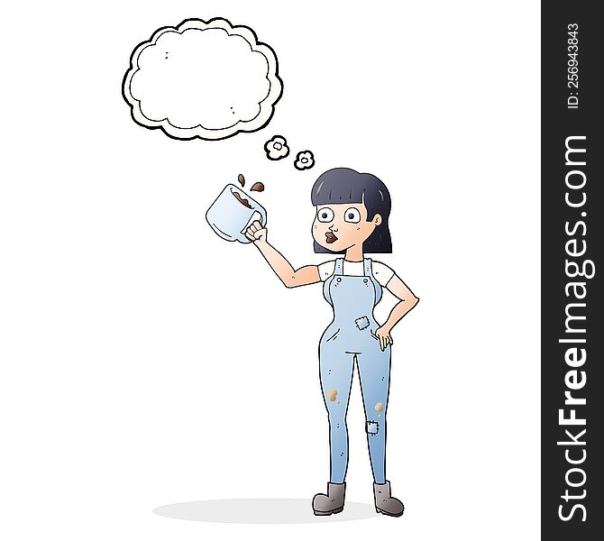 Thought Bubble Cartoon Female Worker With Coffee Mug
