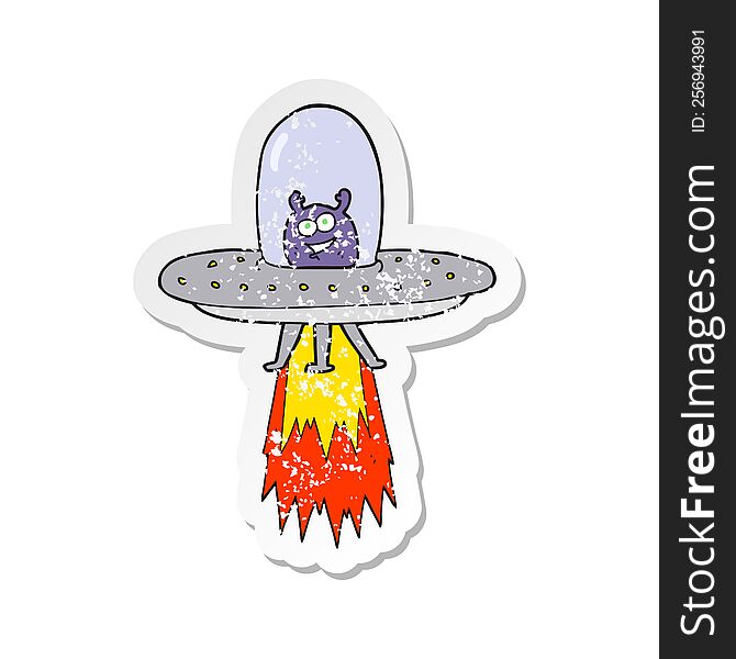 Retro Distressed Sticker Of A Cartoon Space Alien