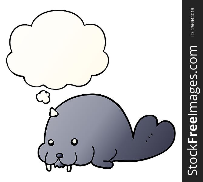 Cute Cartoon Walrus And Thought Bubble In Smooth Gradient Style