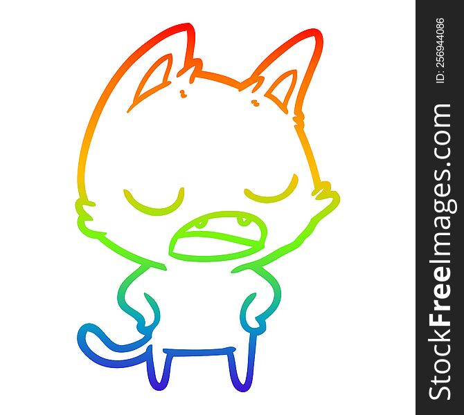 Rainbow Gradient Line Drawing Talking Cat Cartoon
