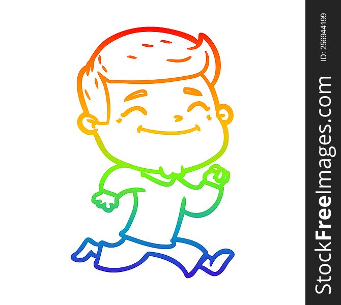 rainbow gradient line drawing of a happy cartoon man running
