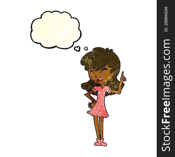 cartoon girl making point with thought bubble