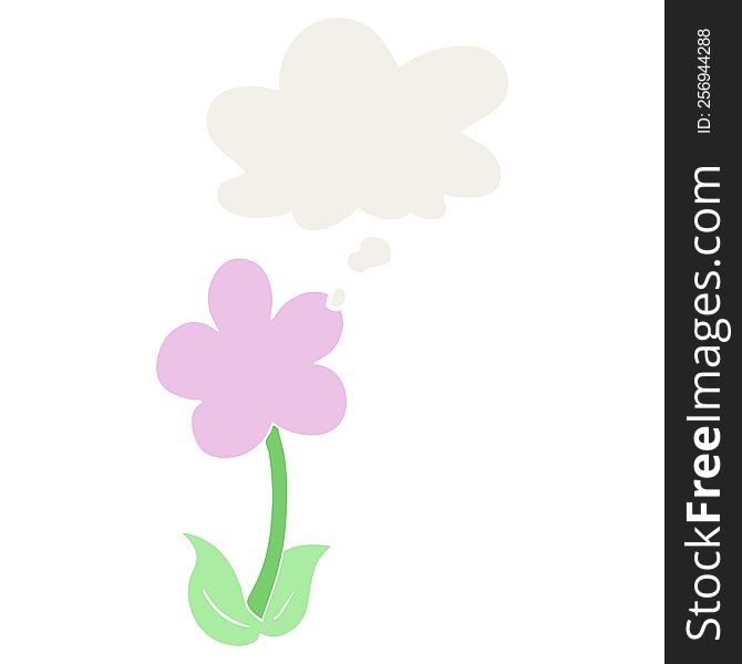 cute cartoon flower with thought bubble in retro style