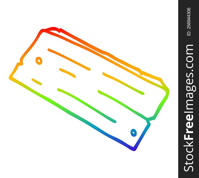 rainbow gradient line drawing of a cartoon plank of wood