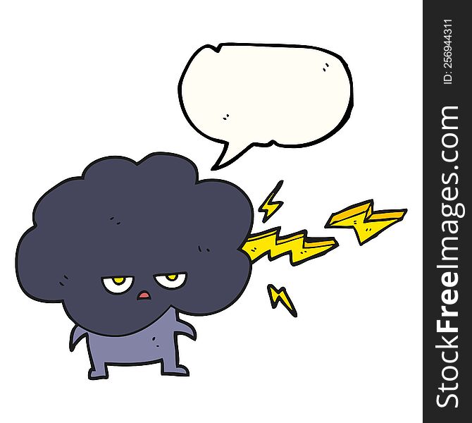 Speech Bubble Cartoon Raincloud Character Shooting Lightning