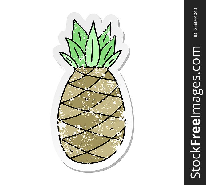 distressed sticker of a quirky hand drawn cartoon pineapple