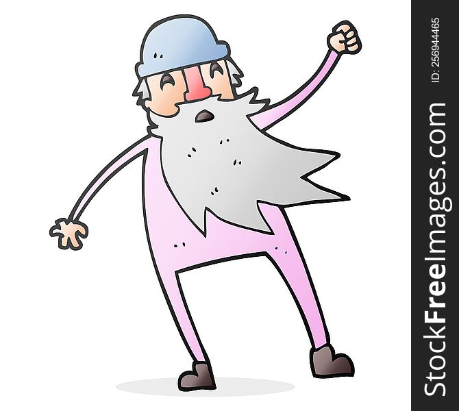 freehand drawn cartoon old man in thermal underwear