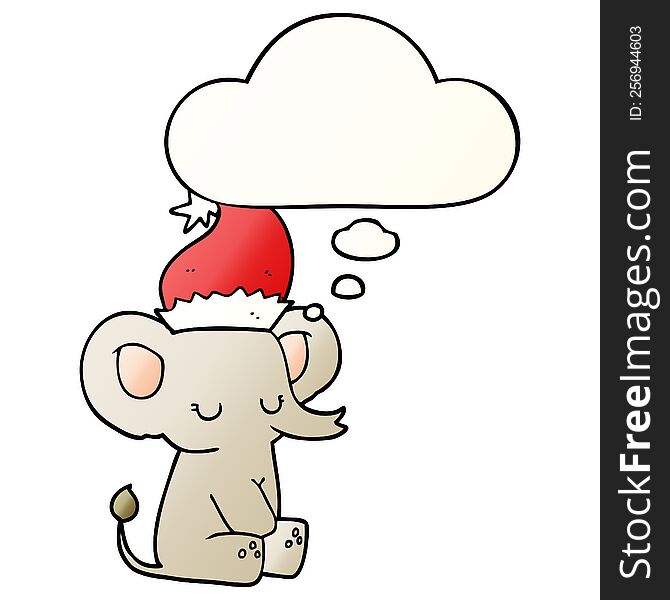 Cute Christmas Elephant And Thought Bubble In Smooth Gradient Style
