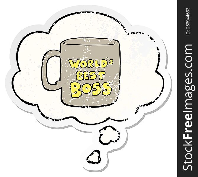 worlds best boss mug with thought bubble as a distressed worn sticker