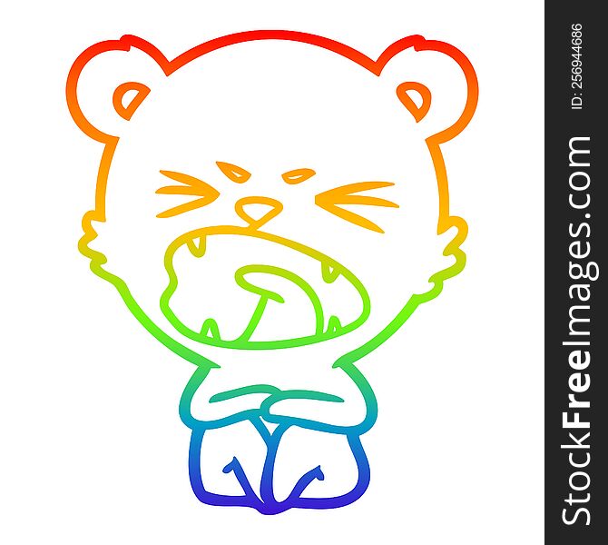 Rainbow Gradient Line Drawing Angry Cartoon Bear