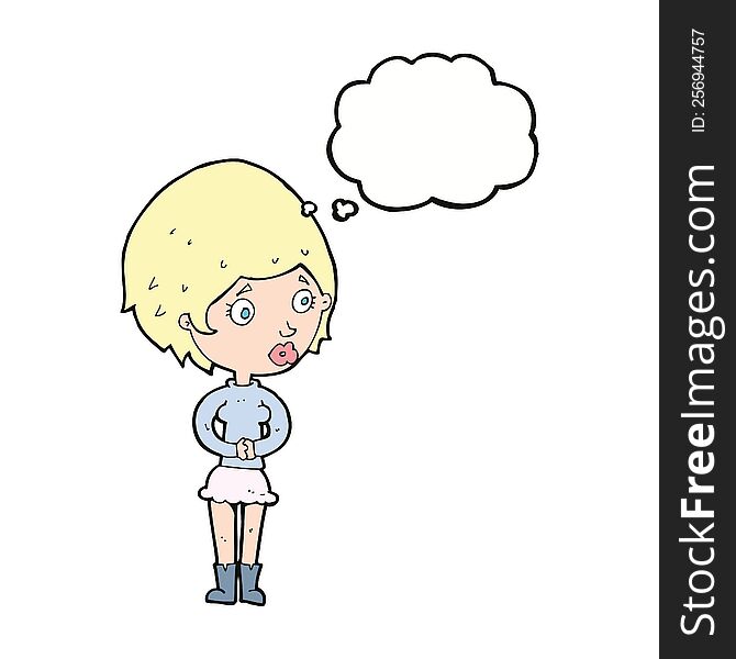 Cartoon Concerned Woman With Thought Bubble