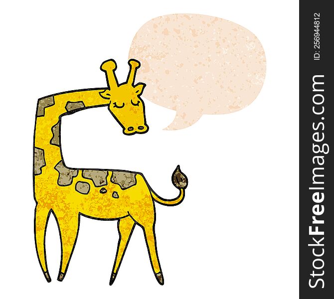 cartoon giraffe with speech bubble in grunge distressed retro textured style. cartoon giraffe with speech bubble in grunge distressed retro textured style