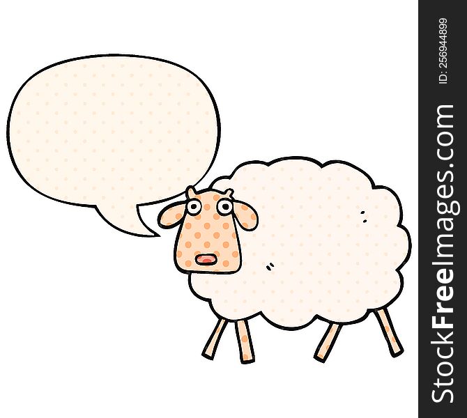 Cartoon Sheep And Speech Bubble In Comic Book Style