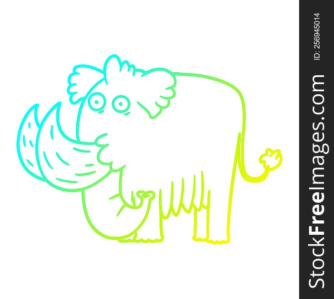 cold gradient line drawing of a cartoon mammoth
