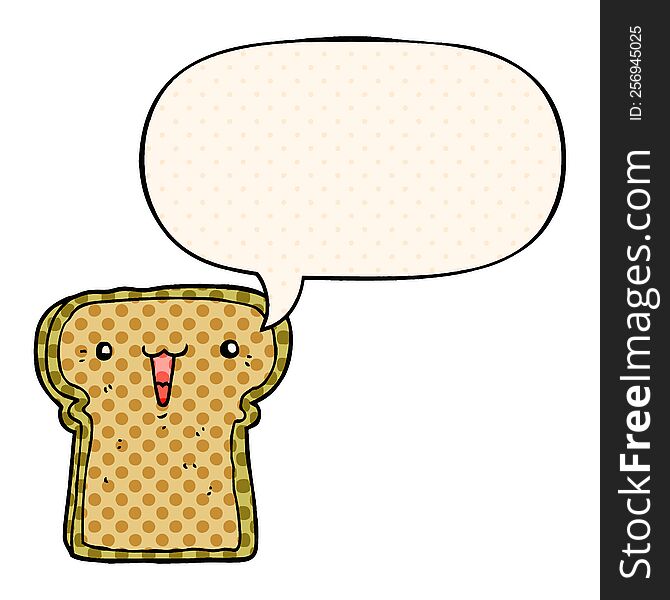 cute cartoon toast with speech bubble in comic book style