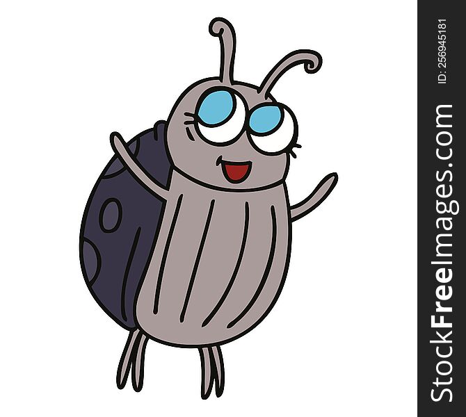 Quirky Hand Drawn Cartoon Happy Bug