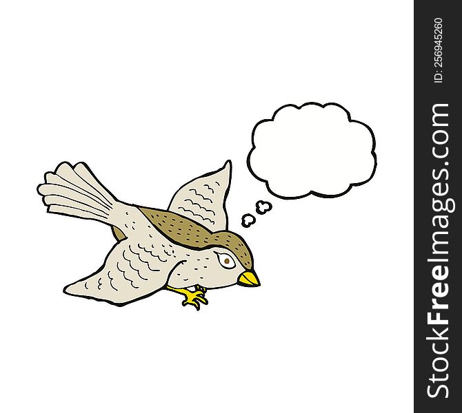 Cartoon Flying Bird With Thought Bubble