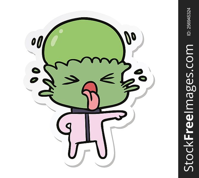 Sticker Of A Weird Cartoon Alien Pointing