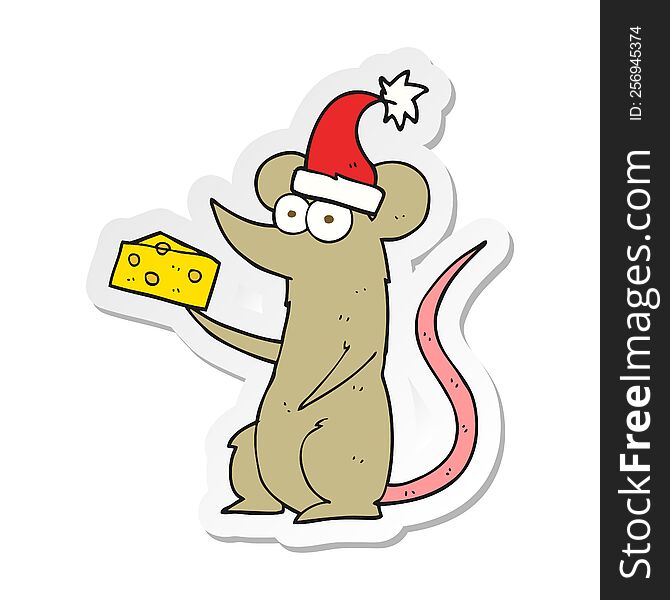 Sticker Of A Cartoon Christmas Mouse With Cheese