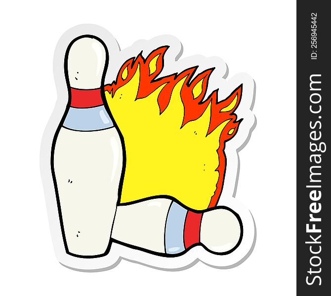 sticker of a cartoon ten pin bowling sign