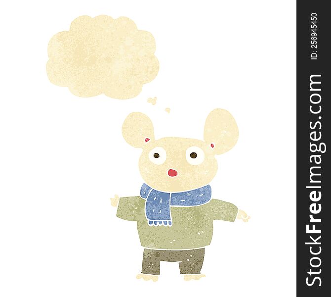 cartoon mouse in clothes with thought bubble