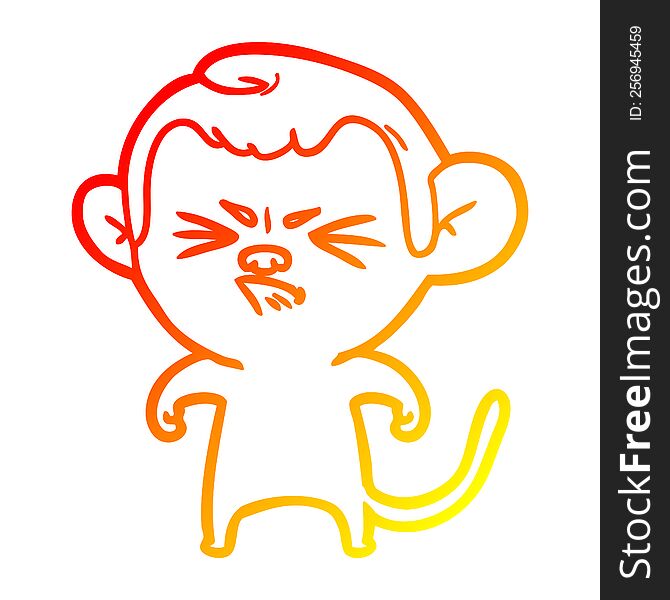 Warm Gradient Line Drawing Cartoon Annoyed Monkey
