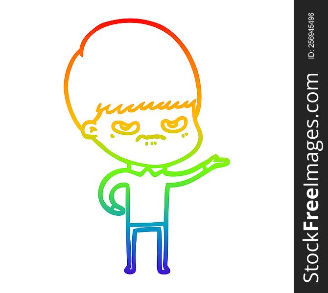 Rainbow Gradient Line Drawing Cartoon Angry Boy