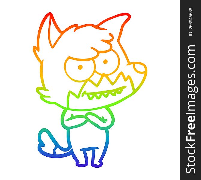 rainbow gradient line drawing of a cartoon grinning fox