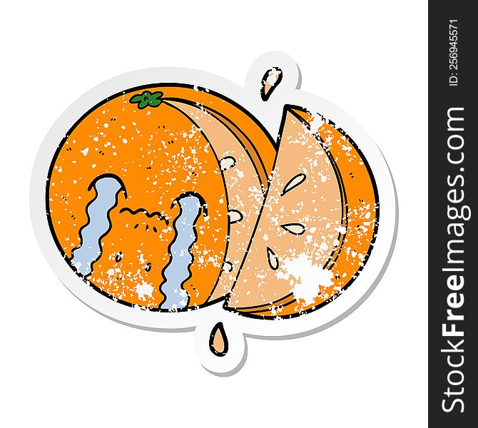 distressed sticker of a cartoon orange