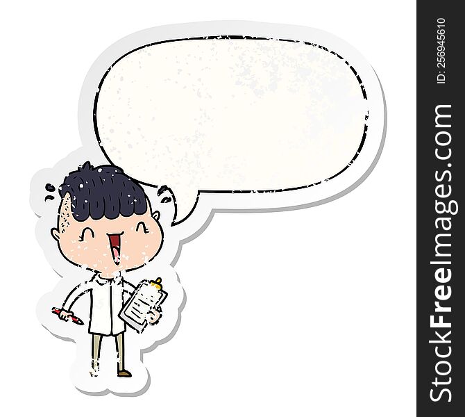 Cartoon Happy Boy Surprised And Speech Bubble Distressed Sticker