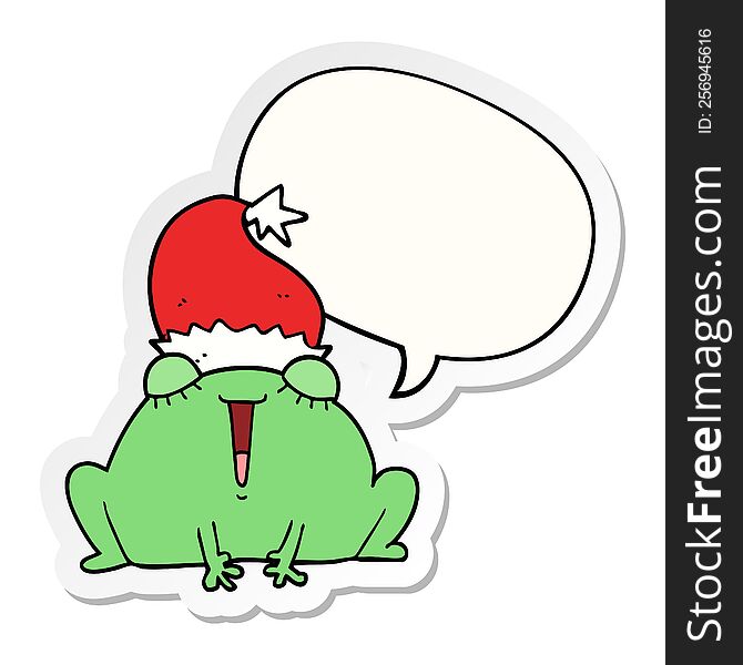 Cute Cartoon Christmas Frog And Speech Bubble Sticker