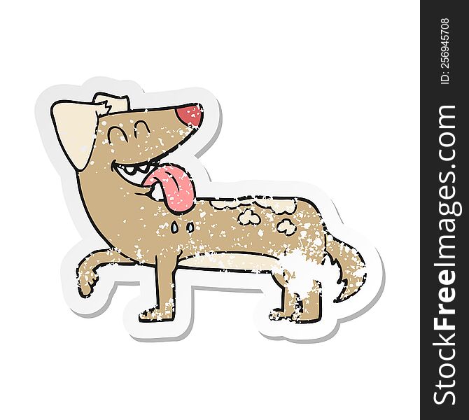 Retro Distressed Sticker Of A Cartoon Panting Dog
