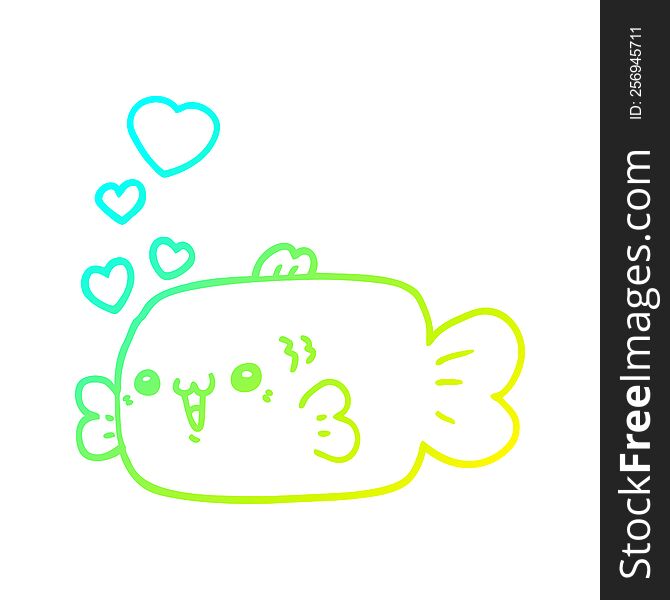 cold gradient line drawing cute cartoon fish with love hearts