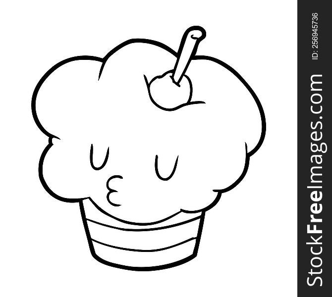funny line drawing of a cupcake. funny line drawing of a cupcake