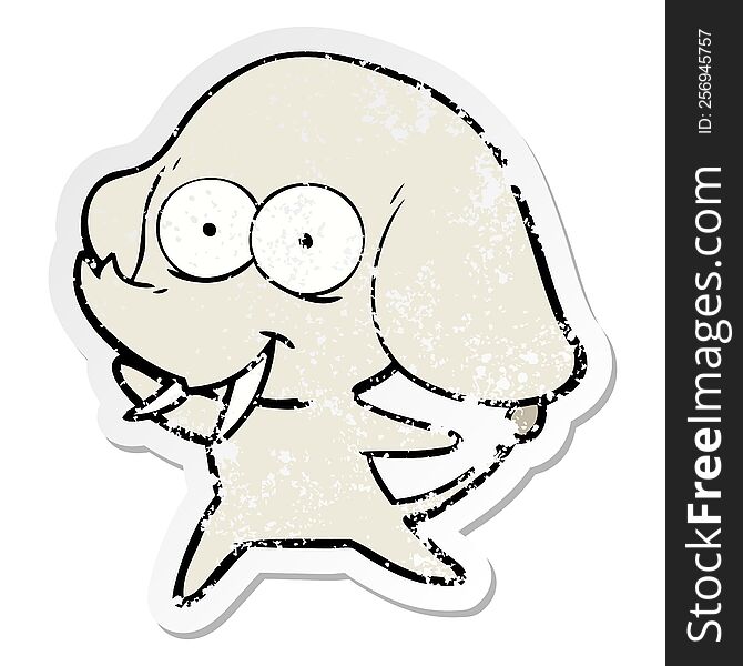 Distressed Sticker Of A Happy Cartoon Elephant