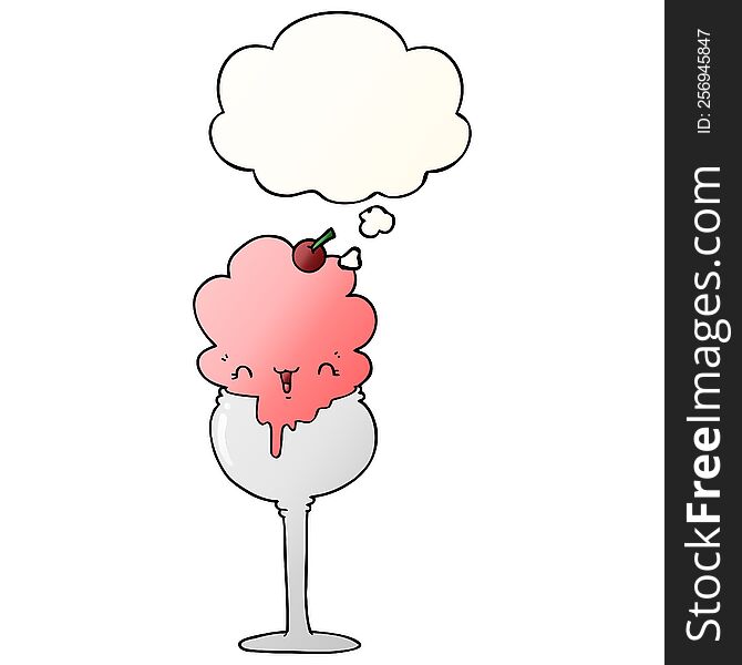 Cute Cartoon Ice Cream Desert And Thought Bubble In Smooth Gradient Style