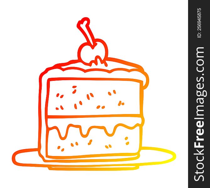 Warm Gradient Line Drawing Cartoon Cake Slice