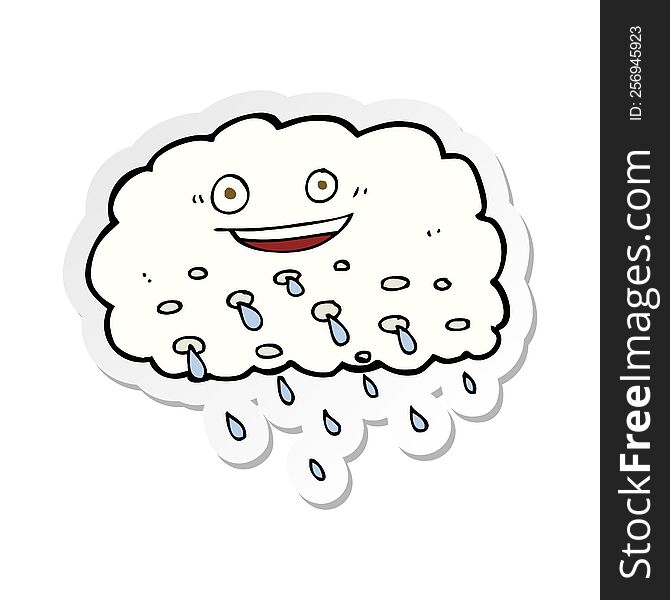 Sticker Of A Cartoon Happy Raincloud