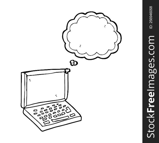 freehand drawn thought bubble cartoon laptop computer