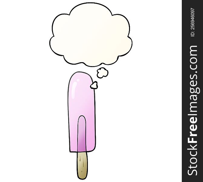 cartoon ice lolly with thought bubble in smooth gradient style
