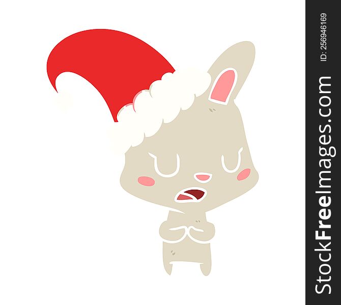 Flat Color Style Cartoon Rabbit Wearing Christmas Hat