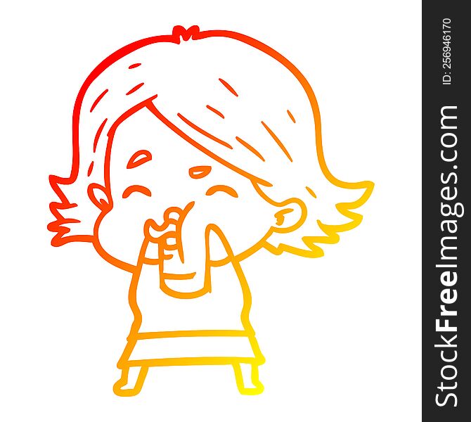 Warm Gradient Line Drawing Cartoon Girl Pulling Face