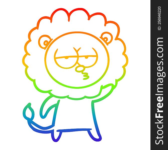 rainbow gradient line drawing of a cartoon bored lion waving