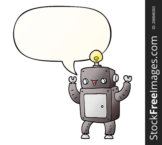 Cartoon Happy Robot And Speech Bubble In Smooth Gradient Style