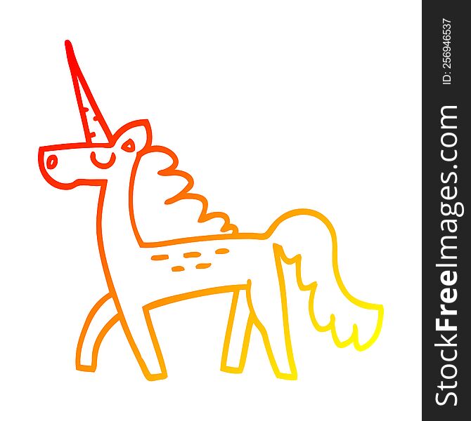 warm gradient line drawing of a cartoon magical unicorn